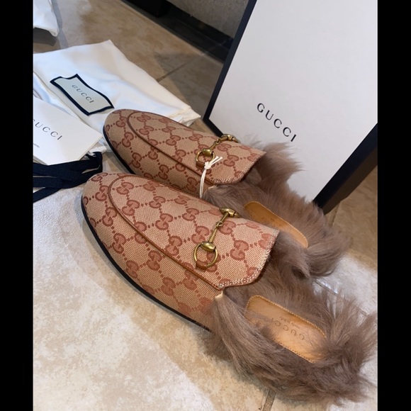Authentic Gucci Monogram Princetown Fur Loafers Size 9.5 - Picture 13 of 15